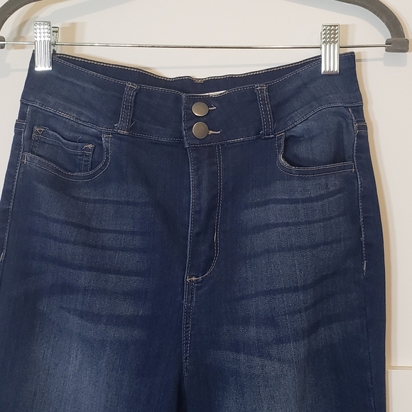 Nellie May Denim Stretch High Rise Jeans Darkwash Whiskering Fading Size 9 - Picture 2 of 11